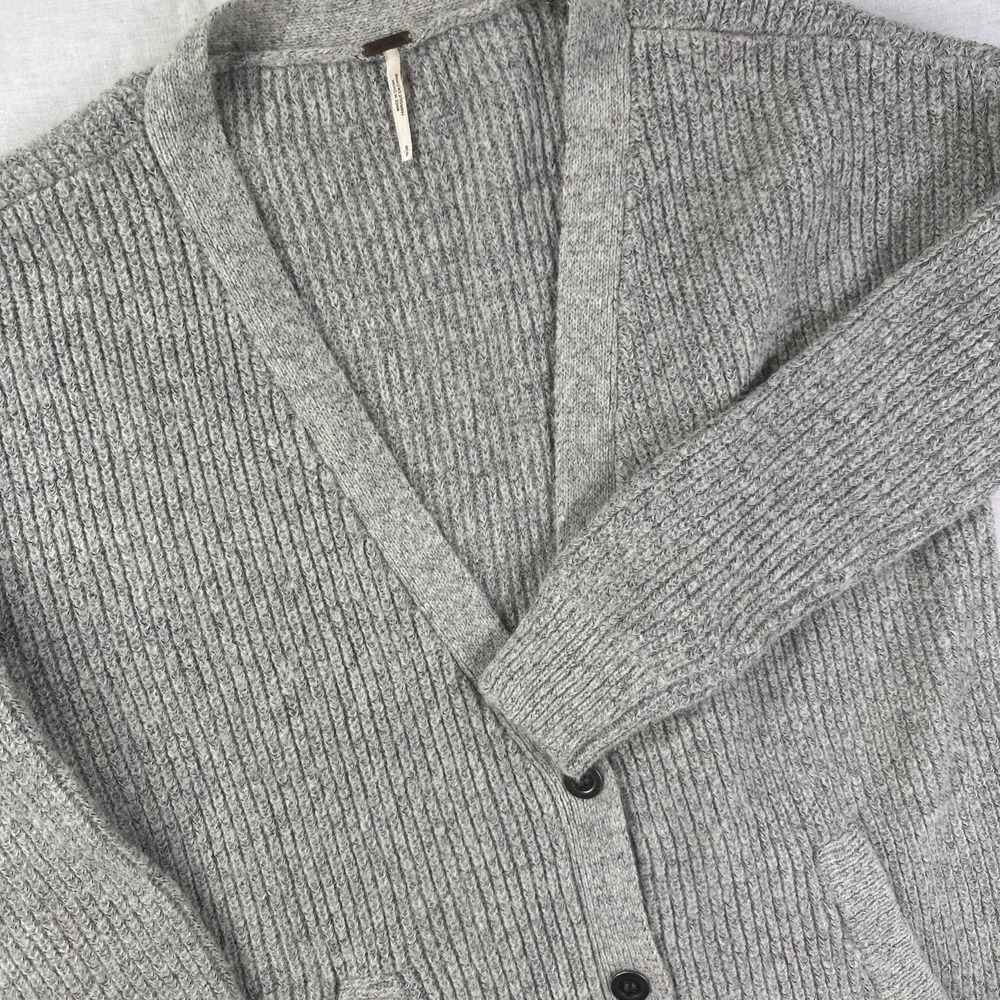 Free People Cardigan Womens Small Alpaca Blend Gray Knit Metal Buttons Oversized